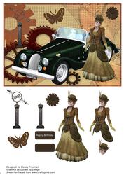 Morgan Car on Steam Punk Background with Lady