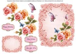 Rosy Glow Roses on Leafy Template Topper