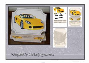 Yellow Sports Car Easel Card