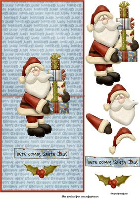 Here Comes Santa Over the Edge Fold Back Card