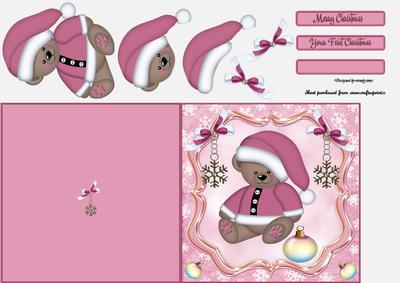 Cute Christmas Santa Girl Bear to Decoupage Fold Back Card.