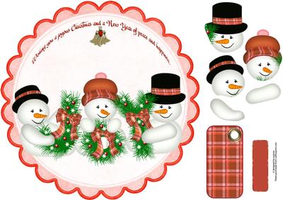 8 x 8 Christmas Joy Snowmen Card Front with Decoupage