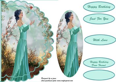 Lady in Green Scalloped Edge Card