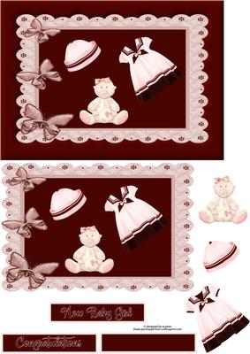 Baby Girl Card Front with Decoupage