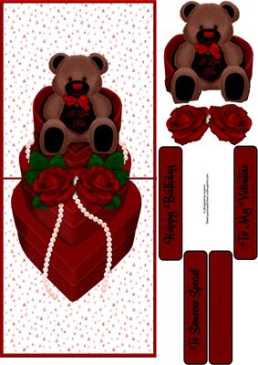 Heart Bear,roses,pearls Over the Edge Decoupage