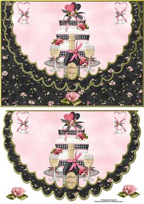 Wedding Champagne Scalloped Edge Envelope Card with Topper