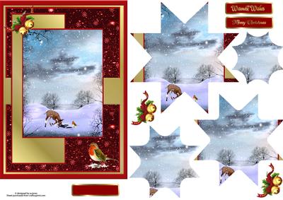 Christmas Robin and Deer Scene with Star Pyramage