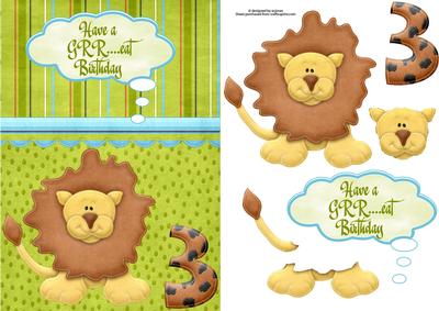 Cute Lion Age 3 Decoupage Card