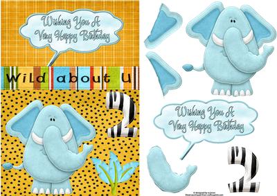 Cute Elephant Age 2 Decoupage