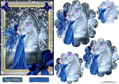 Blue Butterfly Fairy Flower Shaped Pyramage