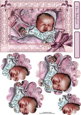 Baby Girl Lace & Pearl Flower Shape Pyramage Card