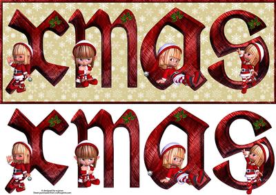 Xmas Elfs Christmas Large Dl Card with Decoupage