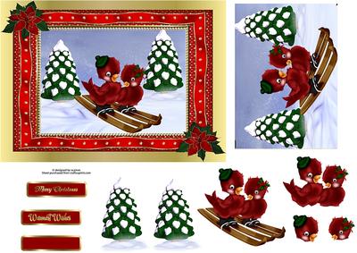 Christmas Ski Birds with Decoupage