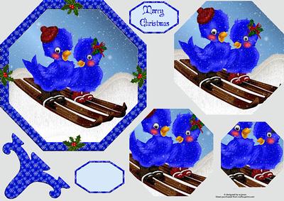 Cute Christmas Ski Birds Plate Card with Pyramage
