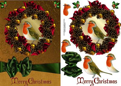 Christmas Robin in Wreath with Decoupage