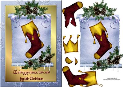 Snowy Ice Pine Stocking with Decoupage
