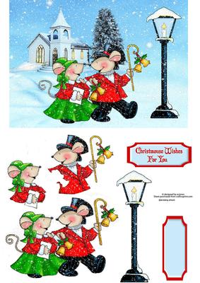 Christmas Cute Mice Stroll with Decoupage