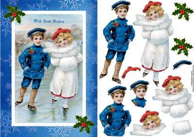 Christmas Vintage Skaters with Decoupage