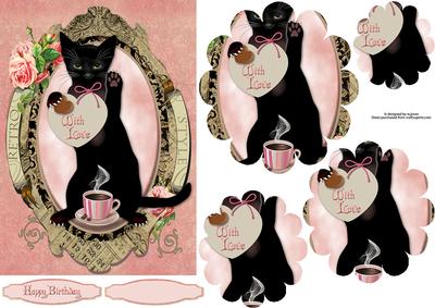 Romantic Black Cat with Flower Shape Pyramage
