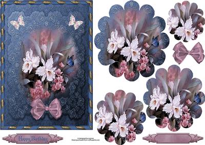 Floral, Butterflies and Blue Lace with Flower Shape Pyramage