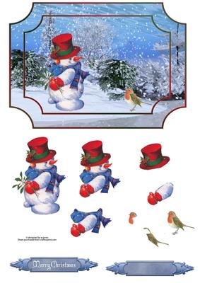 Snowman and Robin Scene with Decoupage