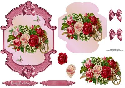 Wheelbarrow of Roses with Decoupage
