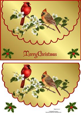 Christmas Cardinals Scalloped Edge Envelope Card with Topper
