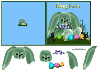 Easter Bunny Fold Card with Decoupage