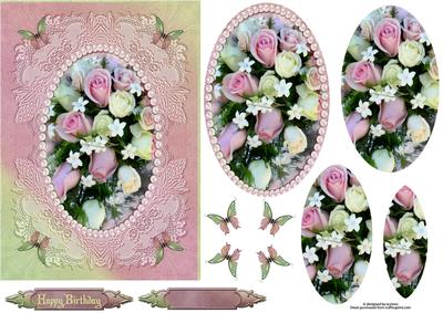 Roses & Butterflies with Oval Pyramage