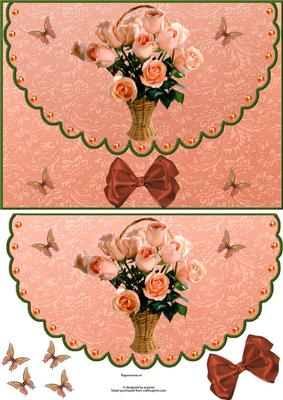 Peach Roses & Butterflies Scalloped Edge Envelope Card