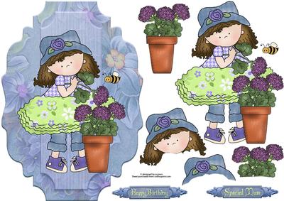 Little Lilac Flower Girl with Decoupage