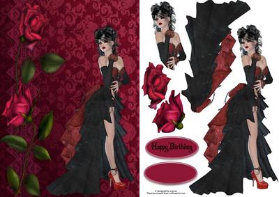 Elegant Lady & Roses with Decoupage