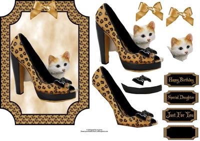 Leopard Print Shoe & Cat with Decoupage