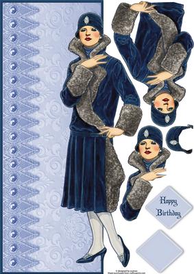 Vintage Blue Lady Large Dl with Decoupage