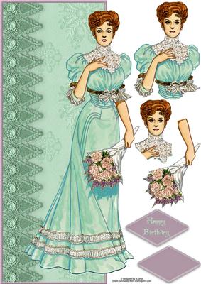 Vintage Mint Lady Large Dl with Decoupage