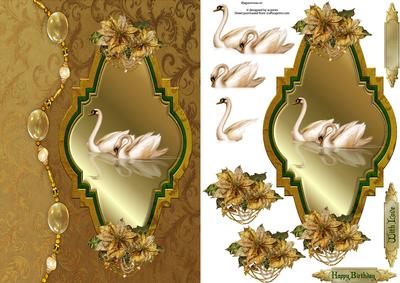 Gold Birthday Swans with Decoupage