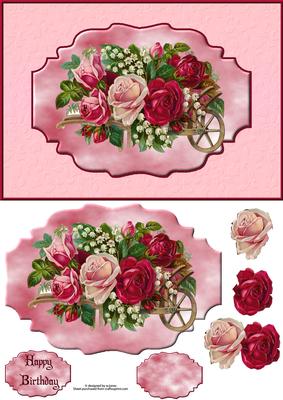 Rose Wheelbarrow with Topper & Decoupage