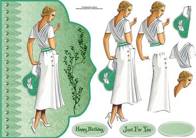 Vintage Mint Lady Fancy Edge with Decoupage