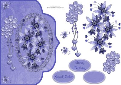 Blue/lilac Florals Fancy Edge with Decoupage