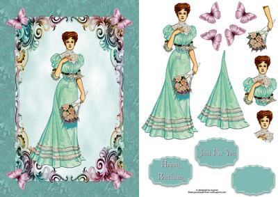 Vintage Mint Lady & Butterflies with Decoupage