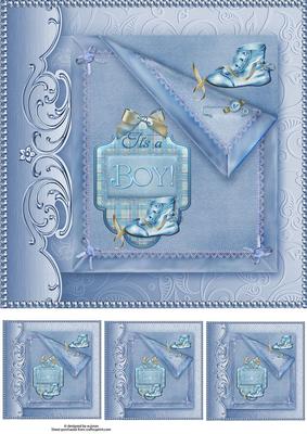 New Baby Boy Card Front with 3 Small Tags