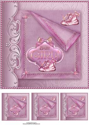 New Baby Girl Card Front with 3 Small Tags