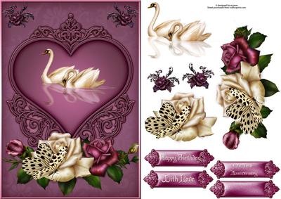Floral Swans with Decoupage