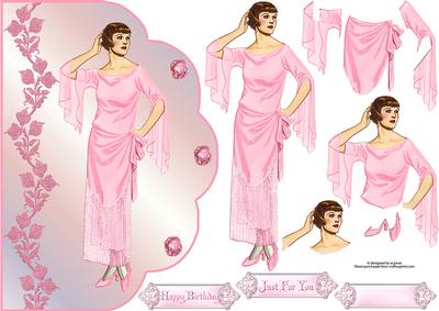 Pink Diamond Vintage Lady Fancy Edge with Decoupage