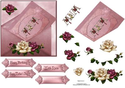 Mums Roses Envelope Card with Decoupage