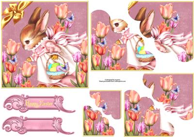 Cute Easter Bunny and Tulips Wavey Edge Duo Corner Stacker