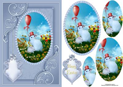 Floral Easter Bunnies with Oval Pyramage