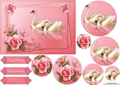 Pink Roses and Swans with Double Circle Pyramage