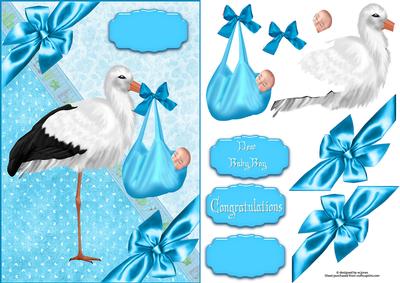Stork Baby Boy with Decoupage