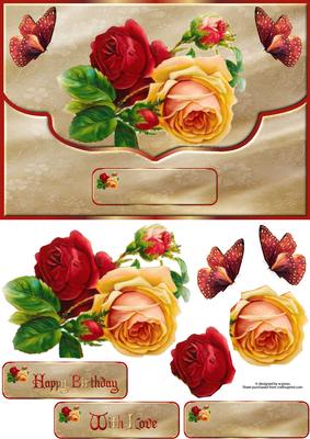 Summer Vintage Roses Envelope Card with Decoupage